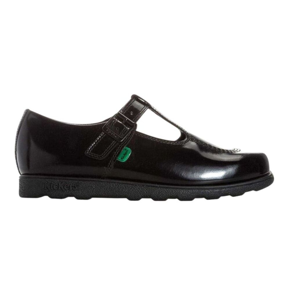 Kickers Girls Fragma Patent Leather T-Bar School Shoes / Black